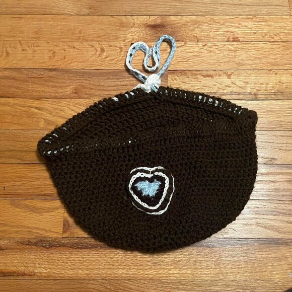 Heart Pouch BagHandmade crochet - brown, white and... - Picture 5 of 6